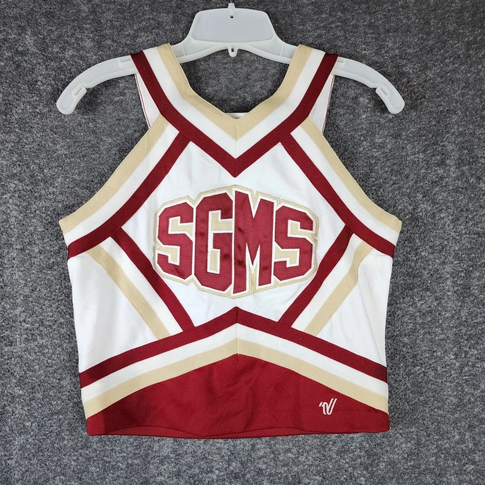 Varsity Cheer Uniform Set Girls Kids L SGMS Maroon Gold Athletic Varsity EUC